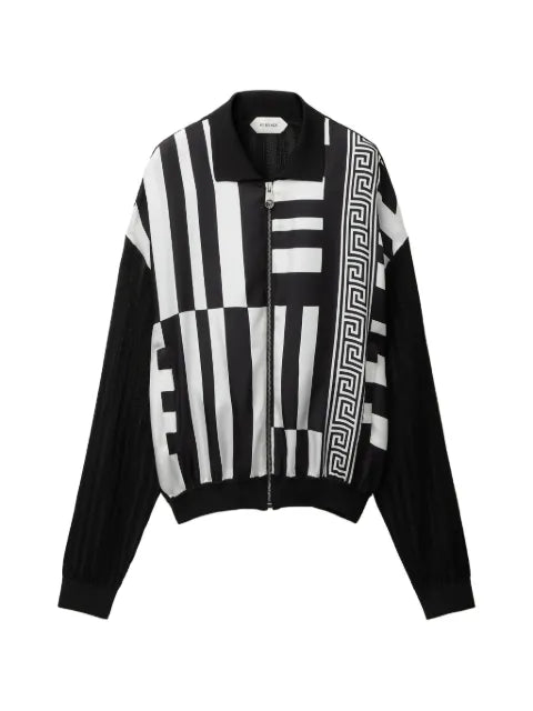 Versace knit zip cardigan with printed silk inserts